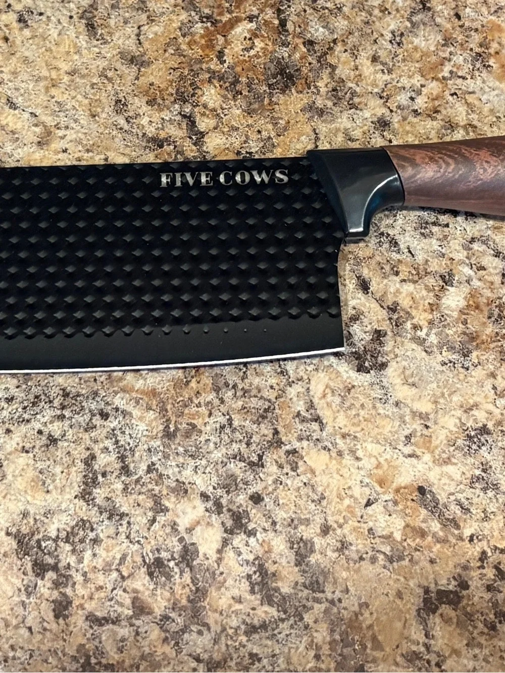 FIVE COWS Black Kitchen Knife Set with Wood-Tone Handles